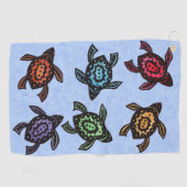 抽象芸術ウミガメのカラフル群 ゴルフタオル (横)