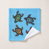 抽象芸術ウミガメのカラフル群 バスタオルセット (ウォッシュタオル)