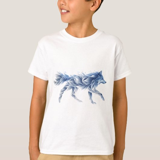 抽象芸術ウルフアート：幾何学動物イラストレーション Tシャツ (正面)