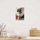 抽象芸術ウーマンポートレート – 幾何学画モダン像 ポスター (キッチン)
