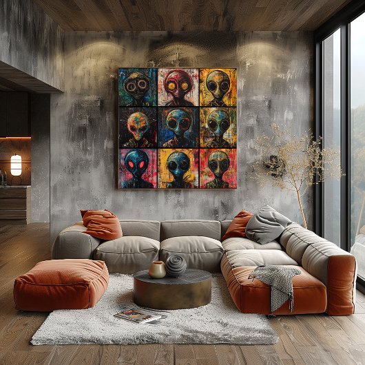 抽象芸術エイリアンポートレートのGraffitiポパートグリッド ポスター