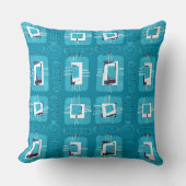 抽象芸術エスニックマトリックス – ティール（緑がかった色）炭ヒント クッション (正面)