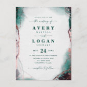 抽象芸術エテリアエメラルドグリーン結婚式招待状 案内ポストカード (正面)