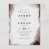 抽象芸術エテリアダークブルー結婚式招待状 案内ポストカード (正面)