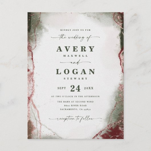 抽象芸術エテリアテラローザ結婚式招待状 案内ポストカード (正面)