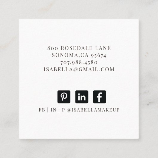 抽象芸術エテリアメイクアップアーティスト スクエア名刺 (裏面)