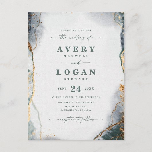 抽象芸術エテリアユーカリ結婚式招待状 案内ポストカード (正面)