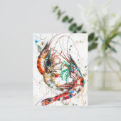 抽象芸術エビの水彩イラストレーション ポストカード (スタンド正面)