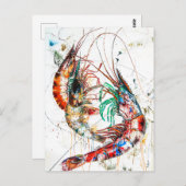 抽象芸術エビの水彩イラストレーション ポストカード (正面/裏面)