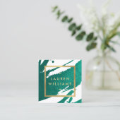 抽象芸術エメラルドグリーンのブラシストローク スクエア名刺 (スタンド正面)