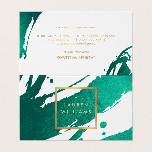 抽象芸術エメラルドグリーンのブラシストローク 名刺 (外部フラット)