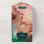 抽象芸術エメラルドグリーンバラ結婚金ゴールド オールインワン招待状 (外側)