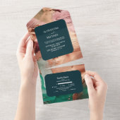 抽象芸術エメラルドグリーンバラ結婚金ゴールド オールインワン招待状 (貼ってはがせる)