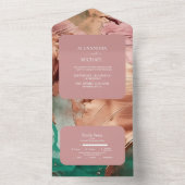 抽象芸術エメラルドグリーンバラ結婚金ゴールド オールインワン招待状 (内側)