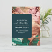 抽象芸術エメラルドグリーンバラ結婚金ゴールド 招待状 (スタンド正面)