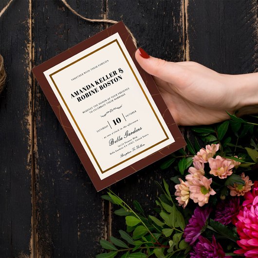 抽象芸術エレガンスゴールデン結婚フレーム 招待状