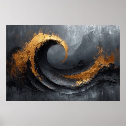 抽象芸術エレガンス:ブラック、金ゴールド、グレーアート ポスター (正面)