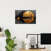 抽象芸術エレガンス：ブラック、金ゴールド、グレーアート ポスター (ホームオフィス)