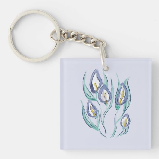 抽象芸術エレガンス：水彩パープルカラユリ キーホルダー (正面)