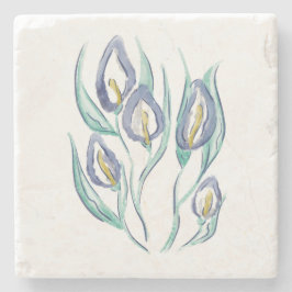 抽象芸術エレガンス：水彩パープルカラユリ ストーンコースター