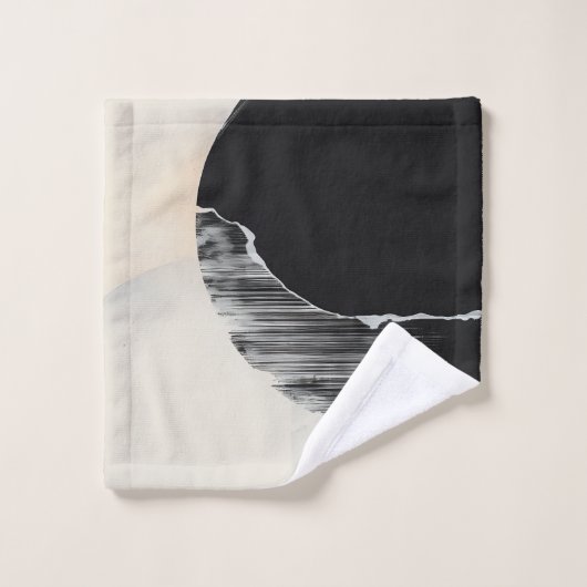 抽象芸術エレガンス：黒とWのコースティクス融合 バスタオルセット (ウォッシュタオル)