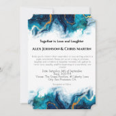 抽象芸術エレガンスLGBTQ深いブルーティール（緑がかった色）金ゴールド 招待状 (正面)