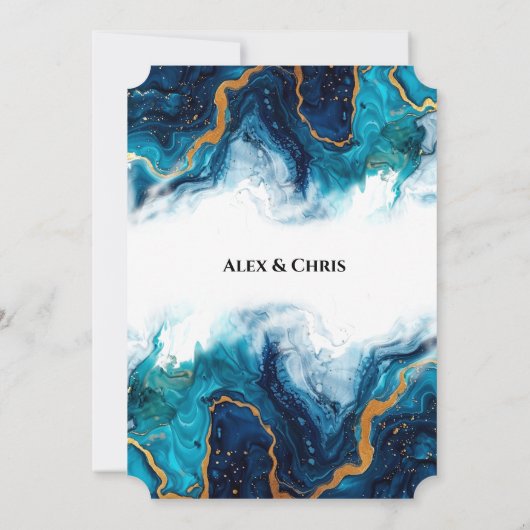 抽象芸術エレガンスLGBTQ深いブルーティール（緑がかった色）金ゴールド 招待状 (裏面)