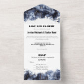 抽象芸術エレガンスLGBTQ深いブルー金ゴールド大理石 オールインワン招待状 (内側)