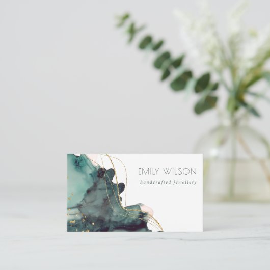 抽象芸術エレガントアルコールインクデュスキー金ゴールドグリーン 名刺 (スタンド正面)
