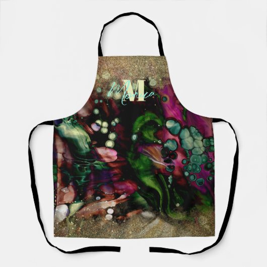 抽象芸術エレガントオーガニック金ゴールドのモノグラムの輝き エプロン (正面)