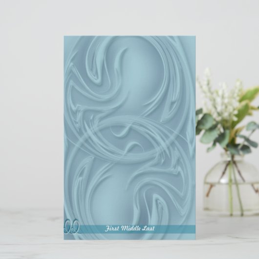 抽象芸術エレガントストロークの青パーソナライズされた線 便箋 (スタンド正面)