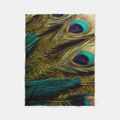 抽象芸術エレガントティール(緑がかった色)ブルー金ゴールド孔雀の羽根 | フリースブランケット (正面)