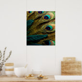 抽象芸術エレガントティール(緑がかった色)ブルー金ゴールド孔雀の羽根 | ポスター (キッチン)
