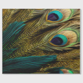 抽象芸術エレガントティール（緑がかった色）ブルー金ゴールド孔雀の羽根 | ラッピングペーパー (フラット)