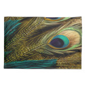 抽象芸術エレガントティール(緑がかった色)ブルー金ゴールド孔雀の羽根 | 枕カバー (裏面-左)
