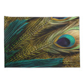 抽象芸術エレガントティール(緑がかった色)ブルー金ゴールド孔雀の羽根 | 枕カバー (裏面-右)