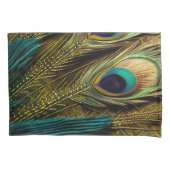 抽象芸術エレガントティール(緑がかった色)ブルー金ゴールド孔雀の羽根 | 枕カバー (正面左)
