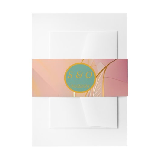 抽象芸術エレガントパステルピンク&シーフォー結婚ム 招待状ベリーバンド (正面例)