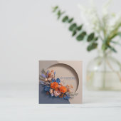 抽象芸術エレガントフローラオレンジブルー スクエア名刺 (スタンド正面)