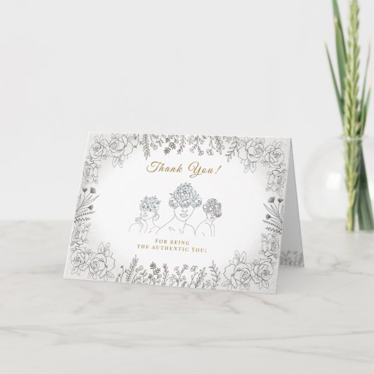抽象芸術エレガントフローラヘア開花女性の日 サンキューカード (正面)