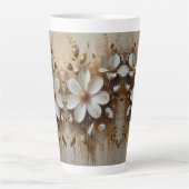 抽象芸術エレガントフローラ油彩画金ゴールド カフェラテマグ (正面)