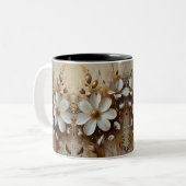 抽象芸術エレガントフローラ油彩画金ゴールド ツートーンマグカップ (正面左)