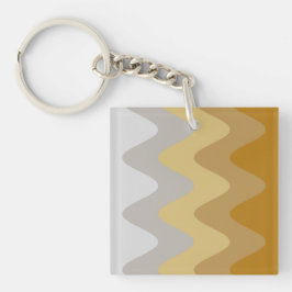 抽象芸術エレガントブラウンイエローグレーウェーブアート キーホルダー