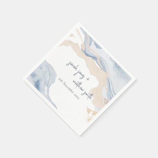 抽象芸術エレガントブルーベージュコーストビーチ結婚式 スタンダードカクテルナプキン (角)