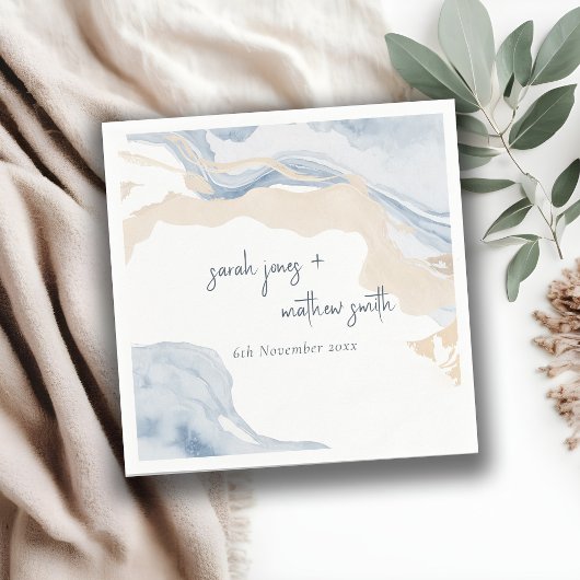 抽象芸術エレガントブルーベージュコーストビーチ結婚式 スタンダードカクテルナプキン