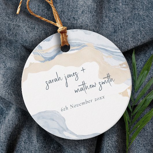 抽象芸術エレガントブルーベージュコーストビーチ結婚式 フェイバータグ