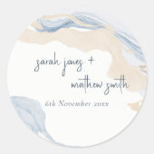 抽象芸術エレガントブルーベージュコーストビーチ結婚式 ラウンドシール (正面)