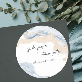 抽象芸術エレガントブルーベージュコーストビーチ結婚式 ラウンドシール