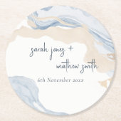 抽象芸術エレガントブルーベージュコーストビーチ結婚式 ラウンドペーパーコースター (正面)