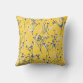 抽象芸術エレガントブルーワイルドフラワーマスタードイエロー クッション (裏面)